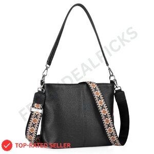 Genuine Leather Crossbody Hobo Bag Adjustable Straps Classic Elegant Minimal